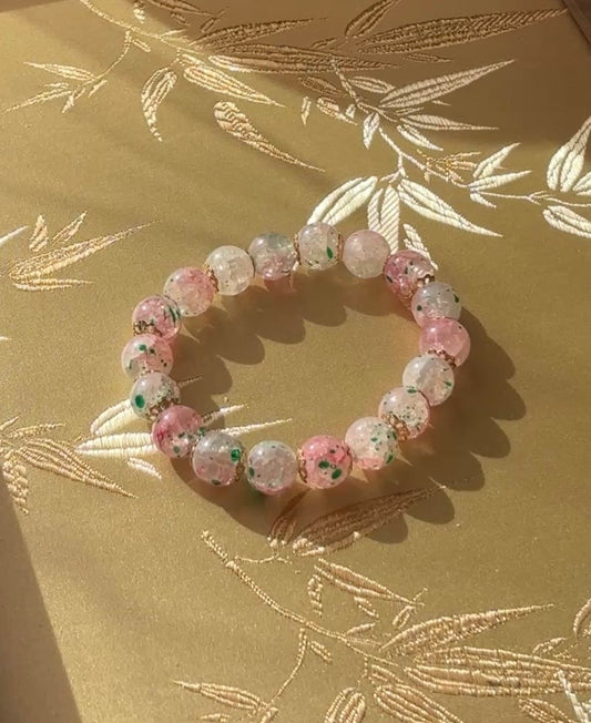 Handmade Pink Floral Resin Bead Stretch Bracelet