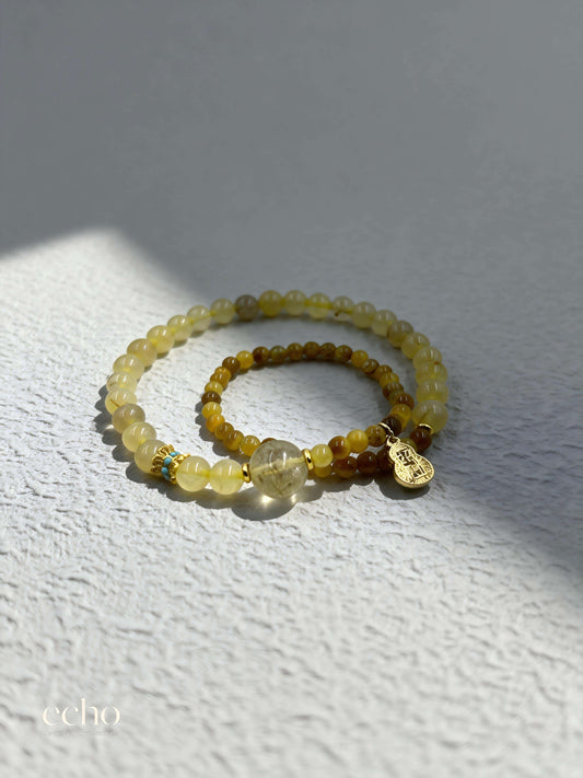 Natural Golden Tiger Eye, White Moonstone & Rutilated Quartz Double-Wrap Bracelet