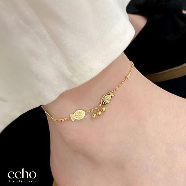 18K Gold Plated Engraved Fish Charm Anklet