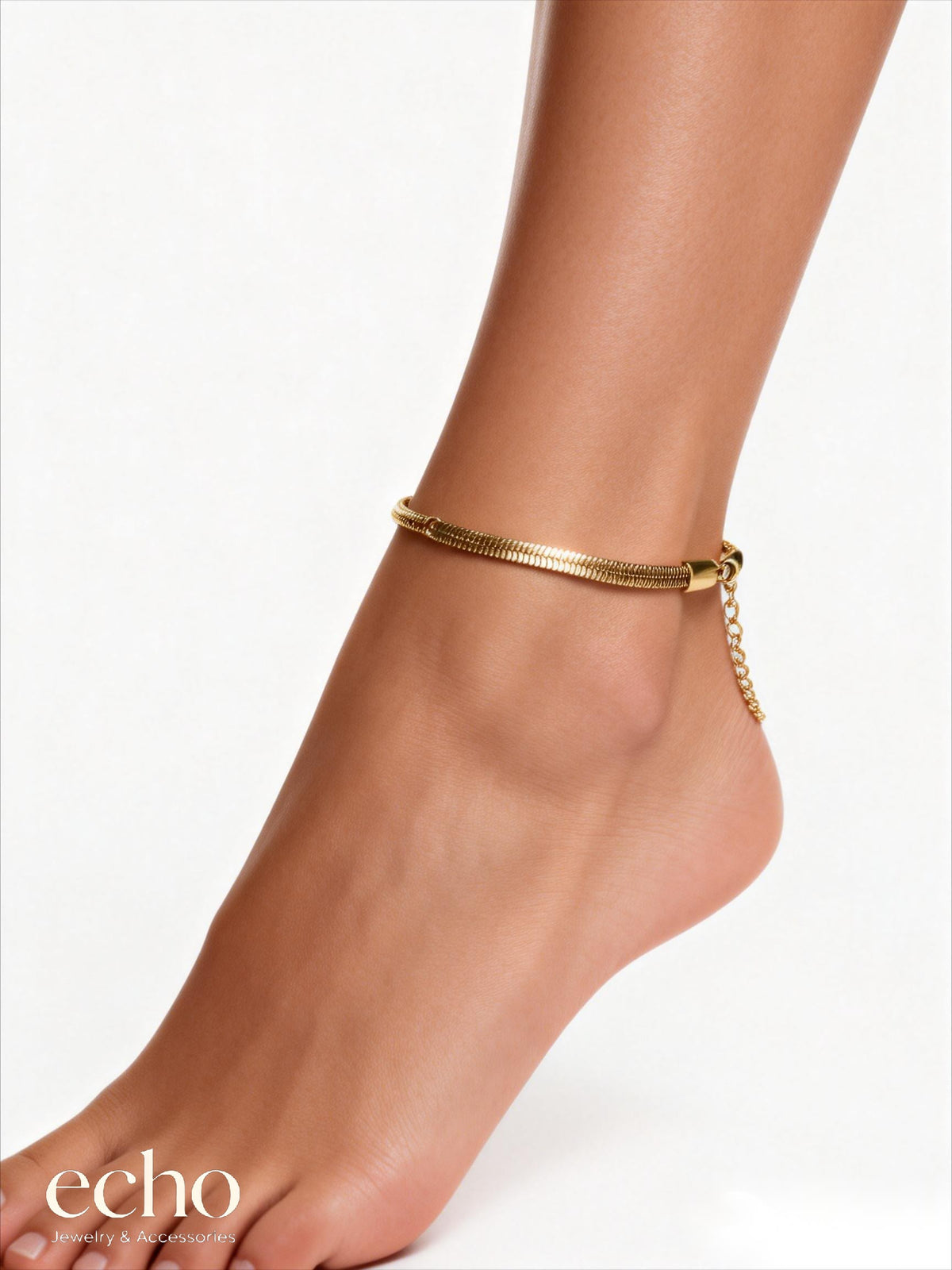 18K Gold-Plated Flat Snake Chain Anklet