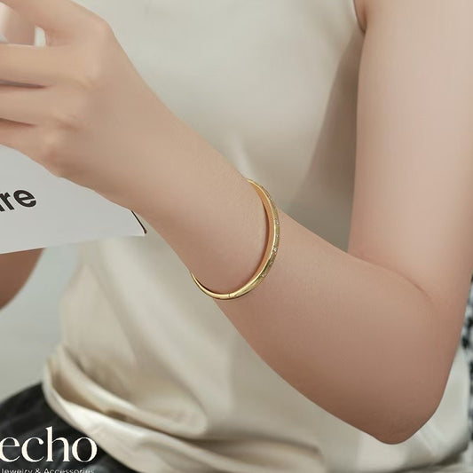 18K Gold-Plated Star & Round CZ Hinged Bangle