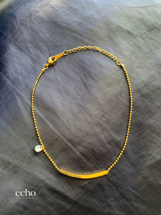18K Gold Plated Curved Bar CZ Anklet