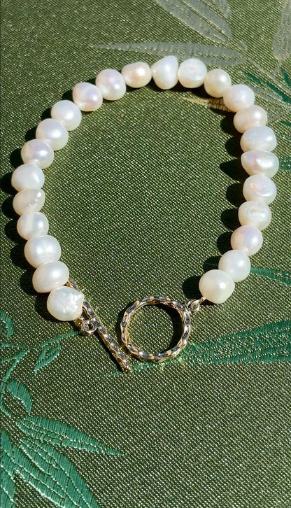 Baroque Freshwater Pearl Bracelet with Hammered Toggle Clasp