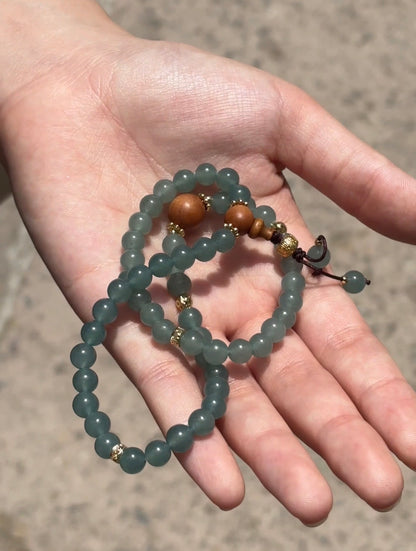 Natural Blue Water Chalcedony (Blue Agate) & Sandalwood Double-Wrap Bracelet