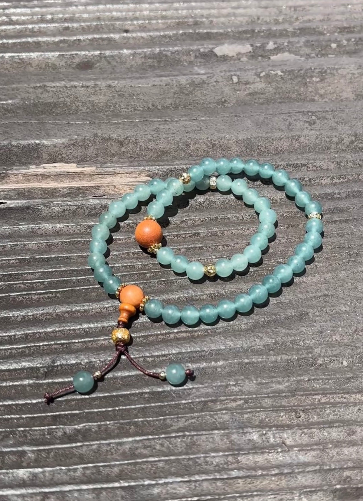 Natural Blue Water Chalcedony (Blue Agate) & Sandalwood Double-Wrap Bracelet