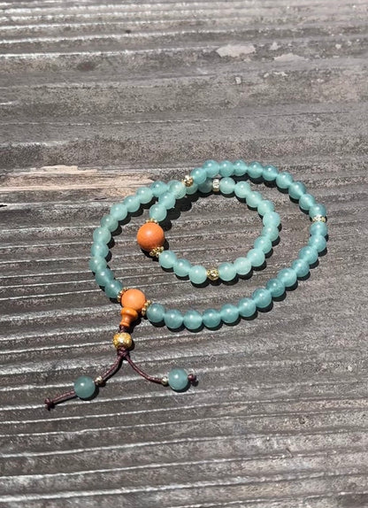 Natural Blue Water Chalcedony (Blue Agate) & Sandalwood Double-Wrap Bracelet