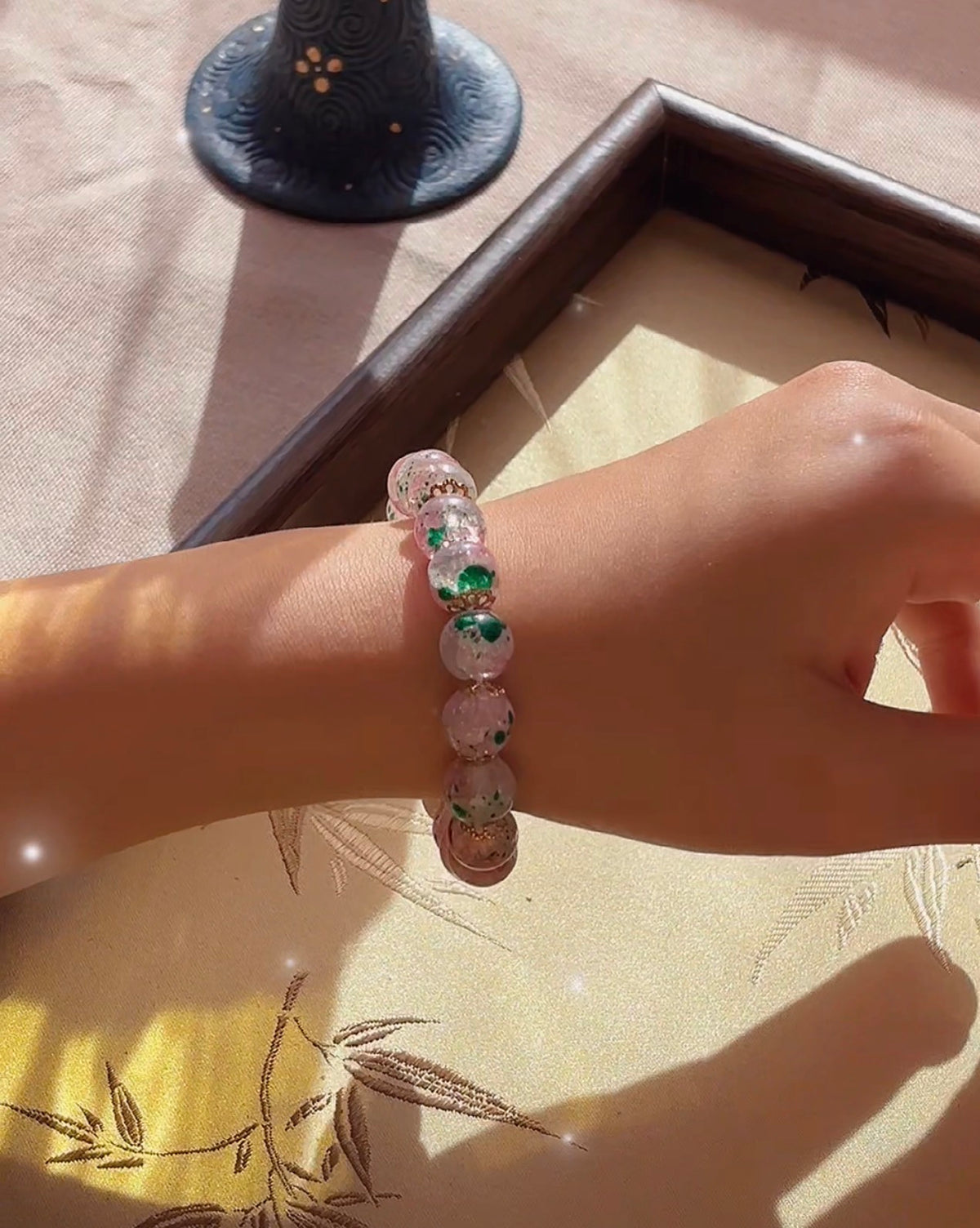 Handmade Pink Floral Resin Bead Stretch Bracelet