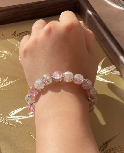 Handmade Pink Floral Resin Bead Stretch Bracelet