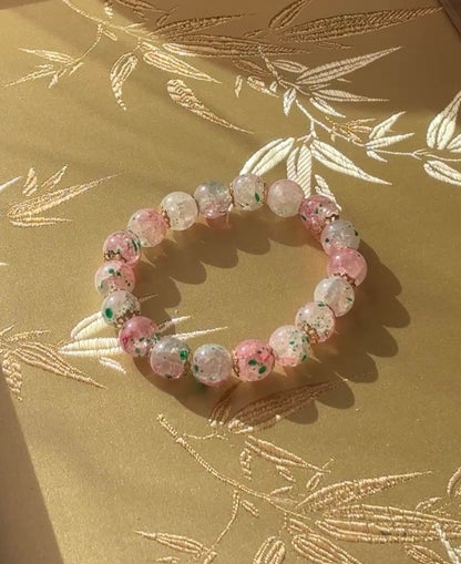 Handmade Pink Floral Resin Bead Stretch Bracelet