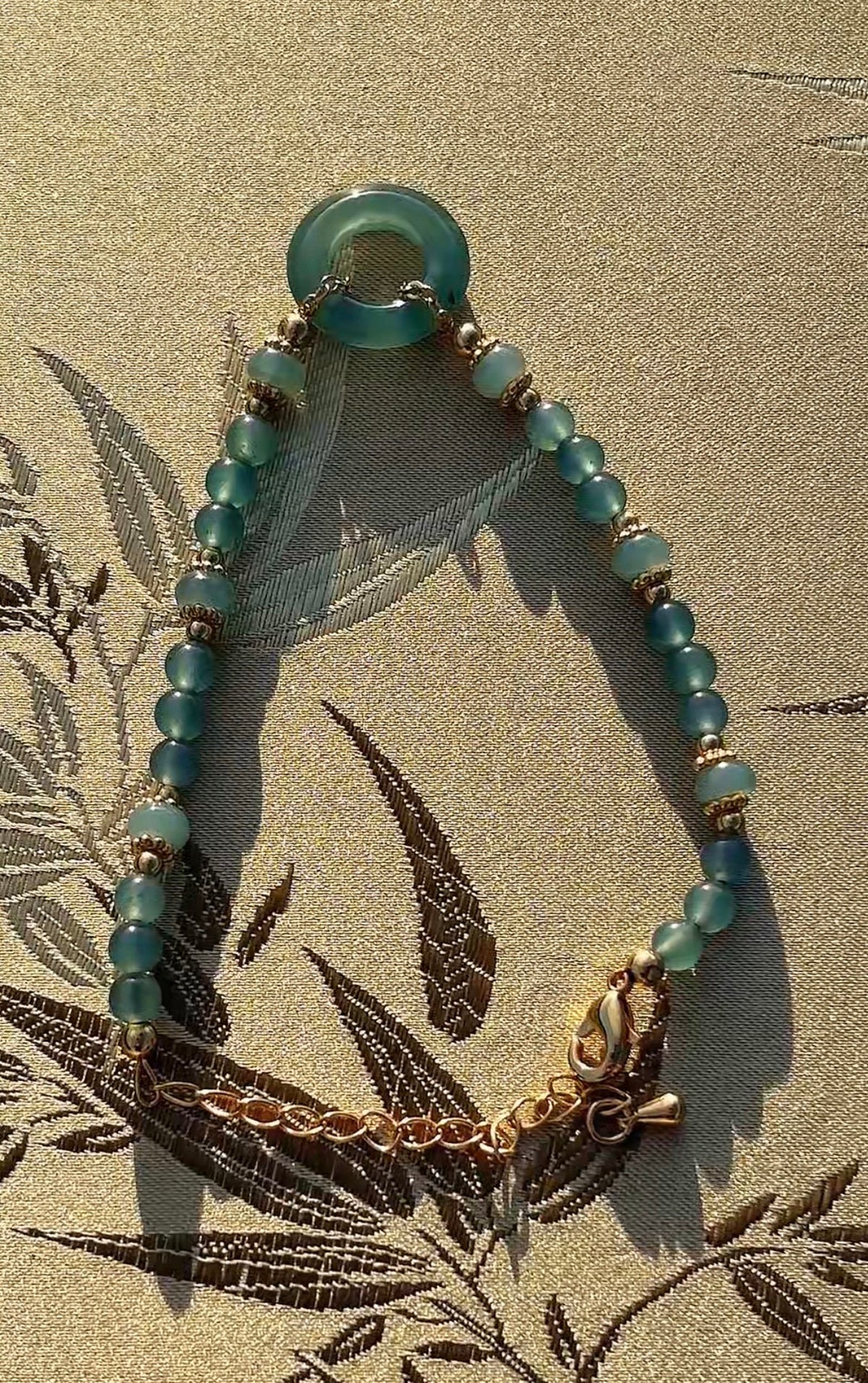 Natural Blue Water Jadeite Beaded Bracelet with Peace Buckle