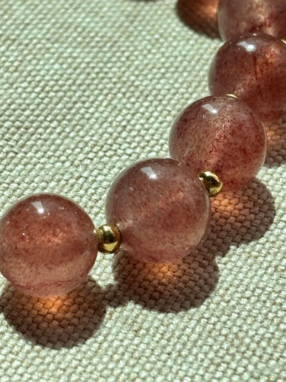 Natural Strawberry Quartz & Natural Moonstone Beaded Stretch Bracelet