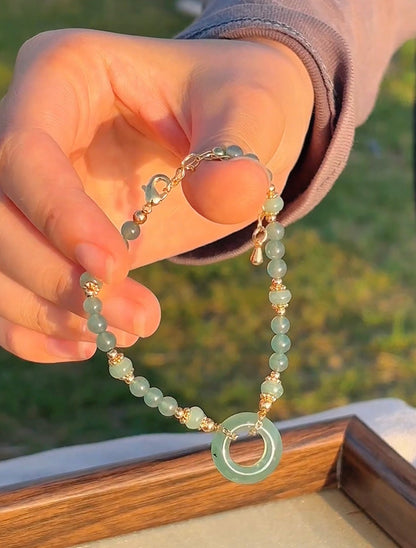 Natural Blue Water Jadeite Beaded Bracelet with Peace Buckle