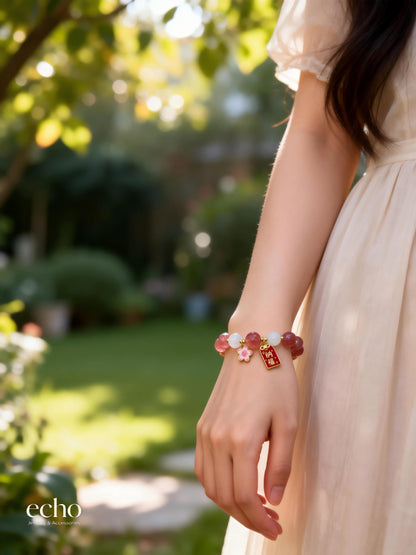 Natural Strawberry Quartz & Natural Moonstone Beaded Stretch Bracelet