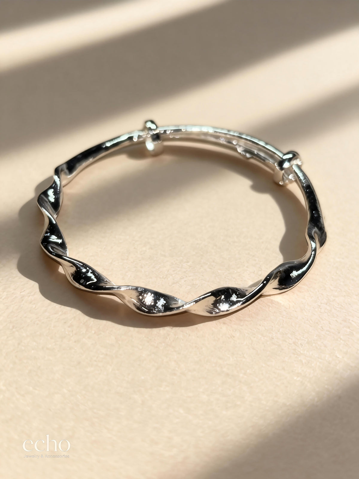 Silver Water Wave Adjustable Open Cuff Bangle • Alloy Textured Bracelet