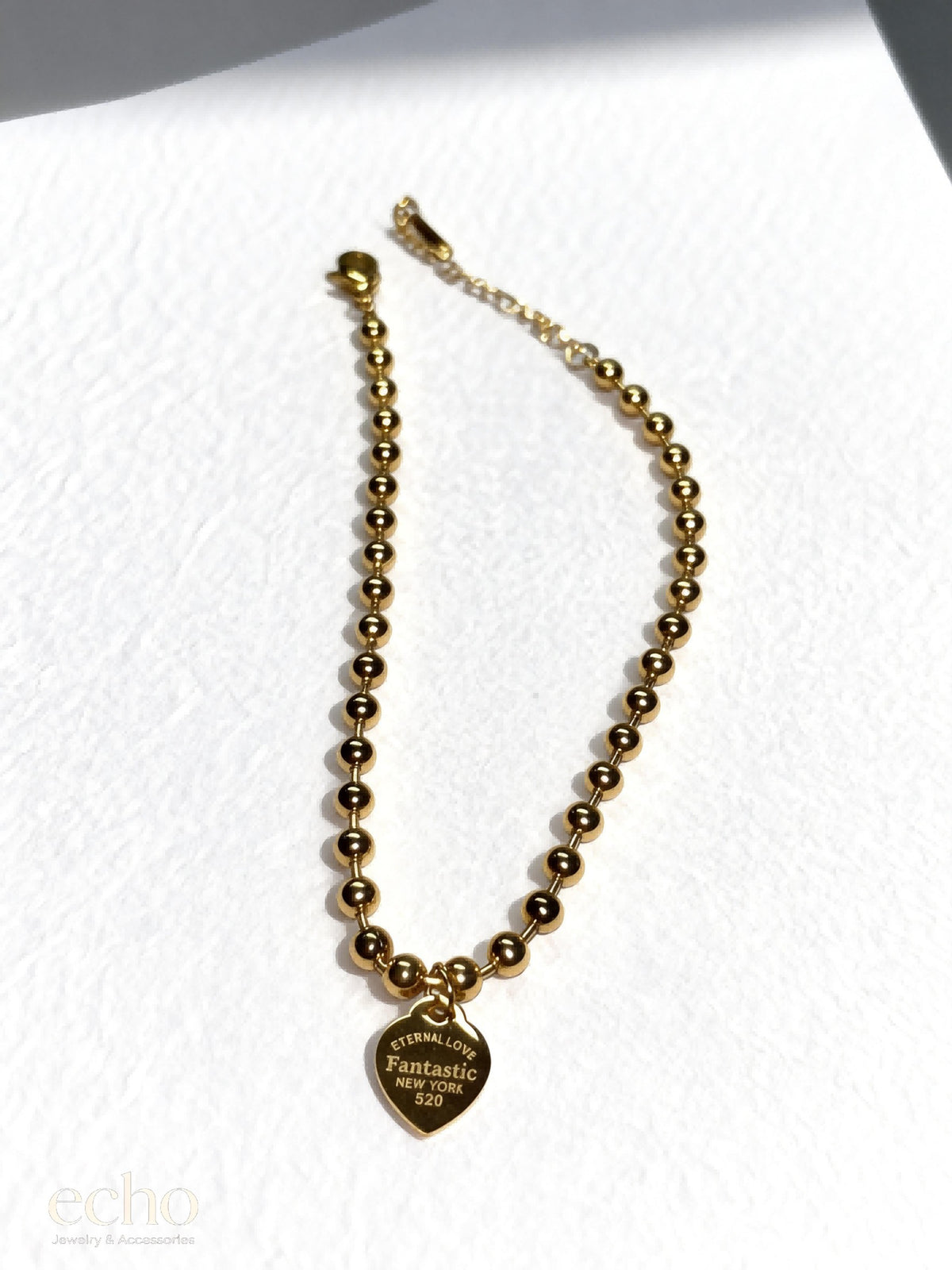 18K Gold-Plated Beaded Heart Anklet