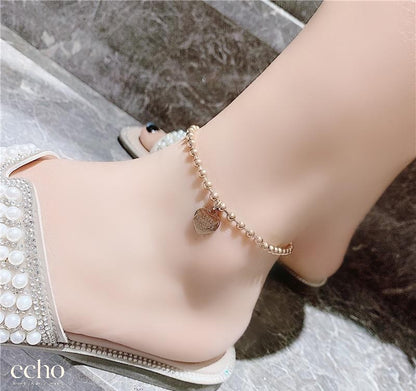 18K Gold-Plated Beaded Heart Anklet