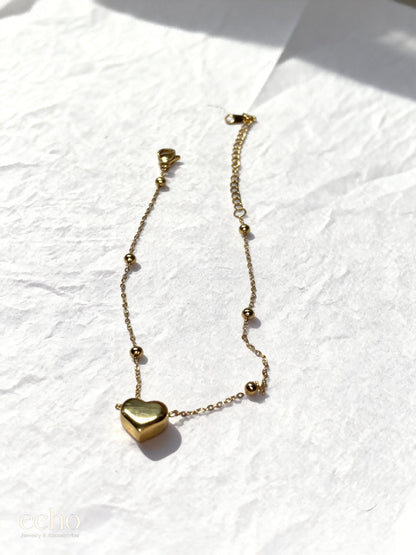 18K Gold-Plated Puffy Heart Beaded Anklet