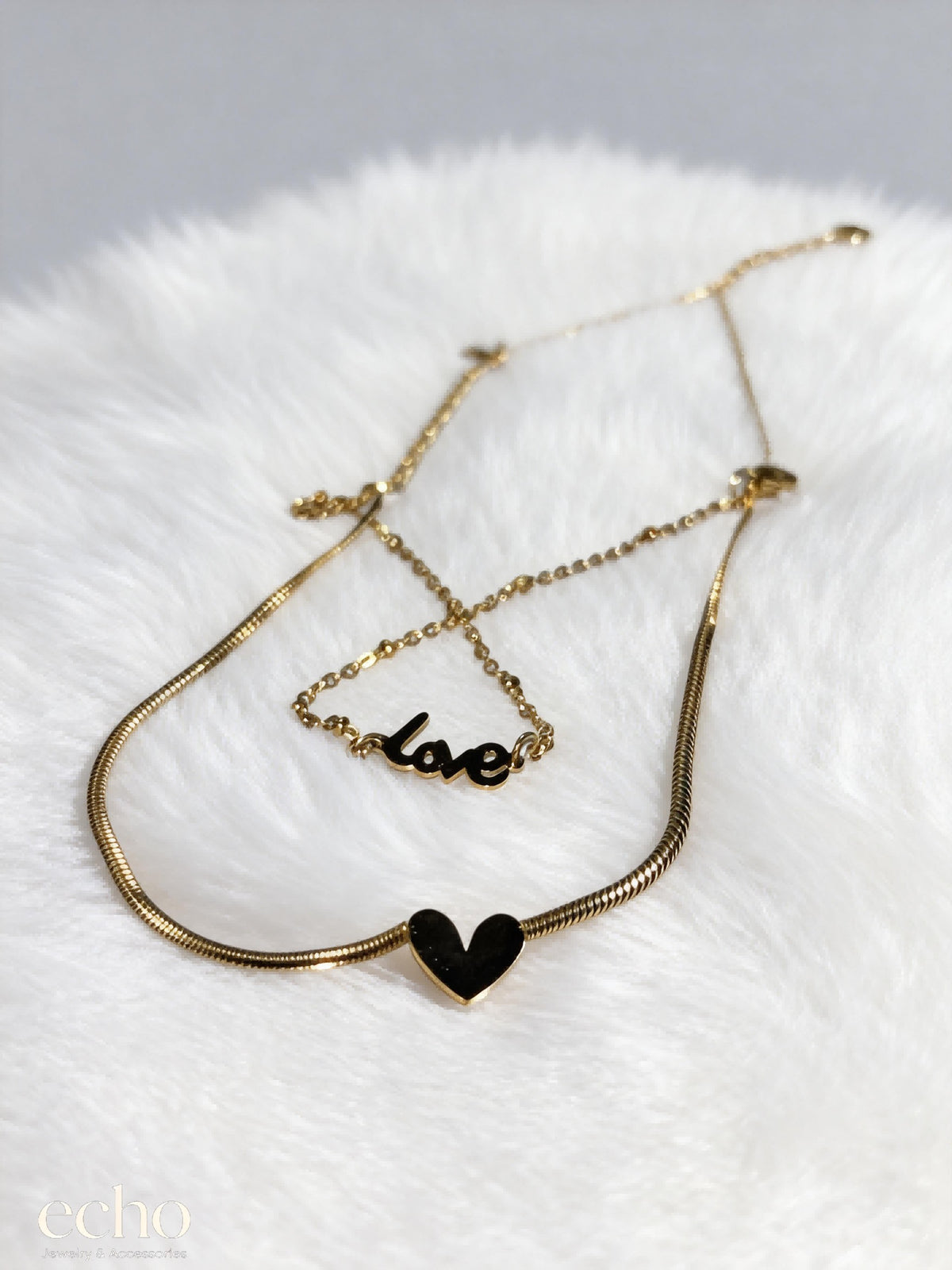 18K Gold Plated Double-Layer Heart & Love Anklet