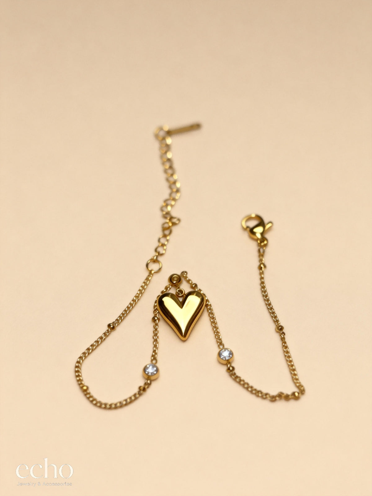 18K Gold Plated Heart Anklet with CZ Stones