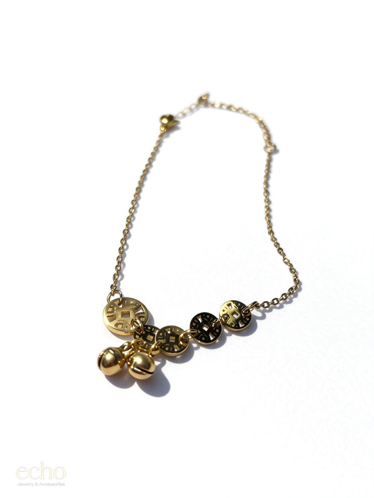 Chinese Coin Charm Anklet – 18K Gold Plated Stainless Steel