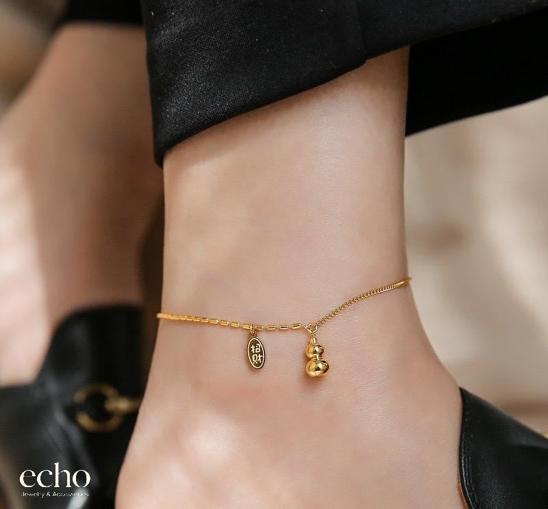 18K Gold-Plated Anklet with Gourd Pendant