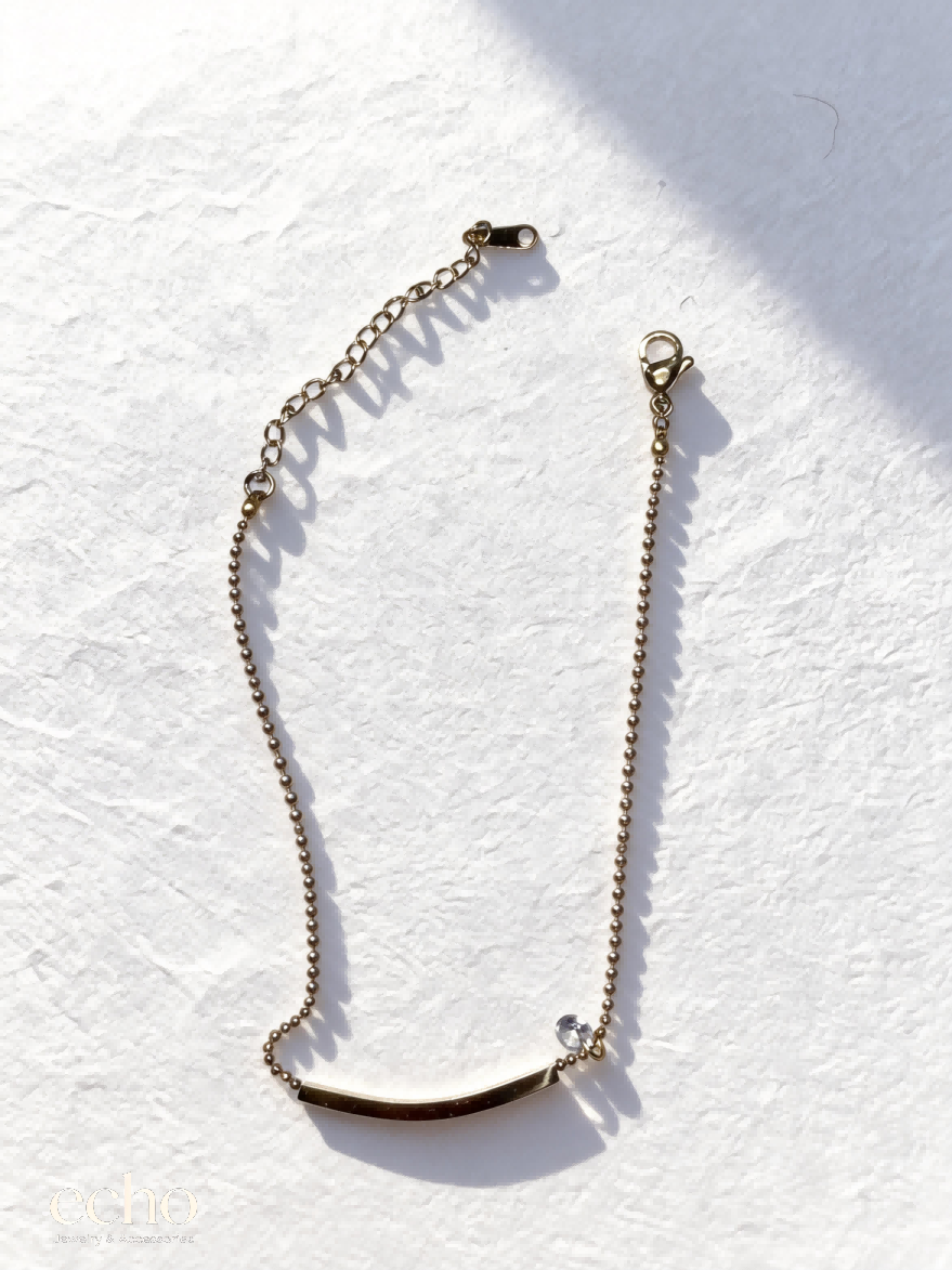 18K Gold Plated Curved Bar CZ Anklet