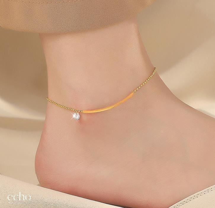 18K Gold Plated Curved Bar CZ Anklet
