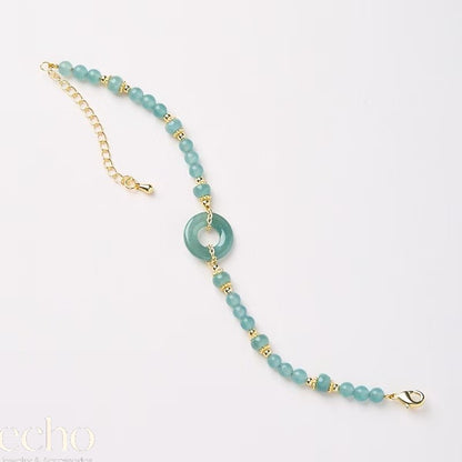 Natural Blue Water Jadeite Beaded Bracelet with Peace Buckle