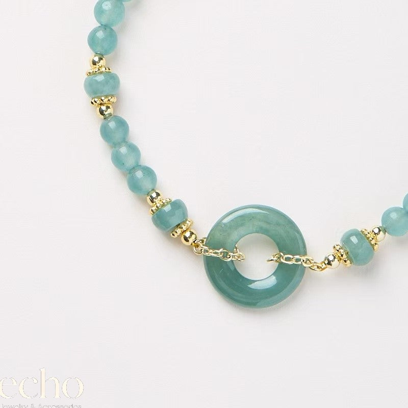 Natural Blue Water Jadeite Beaded Bracelet with Peace Buckle