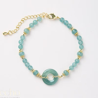Natural Blue Water Jadeite Beaded Bracelet with Peace Buckle