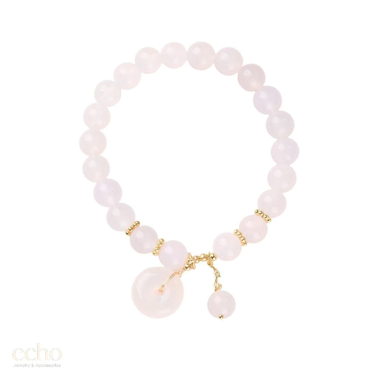Natural Pink Chalcedony (Pink Agate) Beaded Stretch Bracelet with Peace Buckle