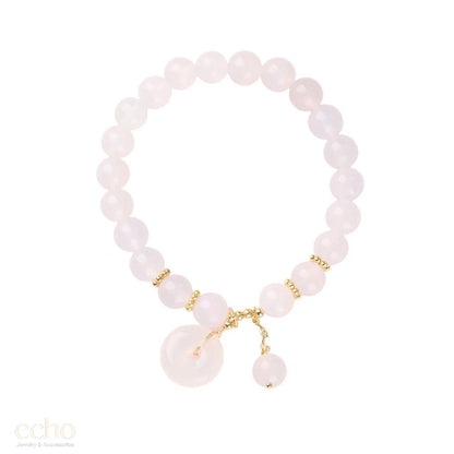 Natural Pink Chalcedony (Pink Agate) Beaded Stretch Bracelet with Peace Buckle