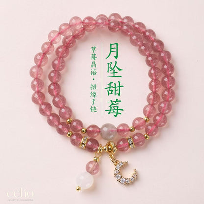 Natural Strawberry Quartz Double-Wrap Beaded Bracelet