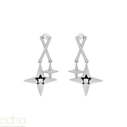 Clear CZ & Enamel Stud Earrings in Gold or Silver