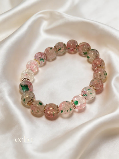 Handmade Pink Floral Resin Bead Stretch Bracelet