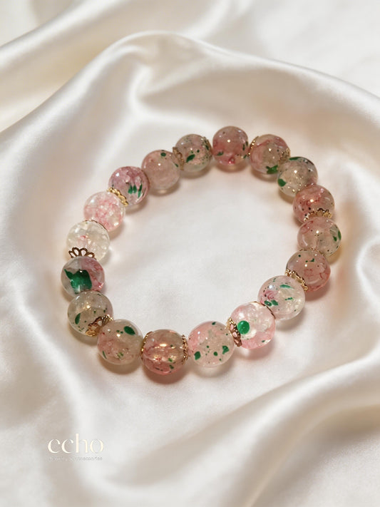Handmade Pink Floral Resin Bead Stretch Bracelet