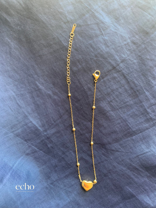 18K Gold-Plated Puffy Heart Beaded Anklet