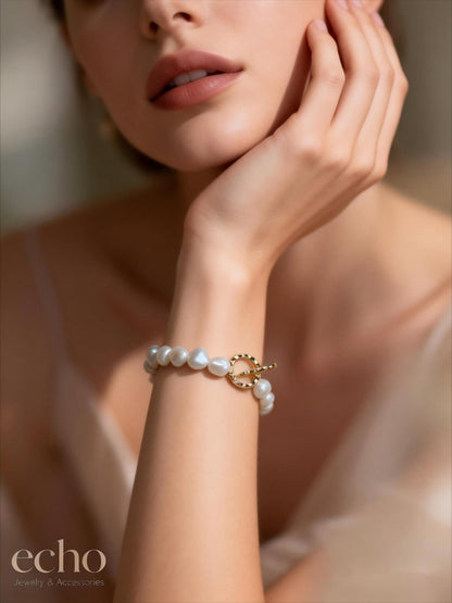Baroque Freshwater Pearl Bracelet with Hammered Toggle Clasp