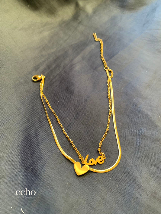 18K Gold Plated Double-Layer Heart & Love Anklet
