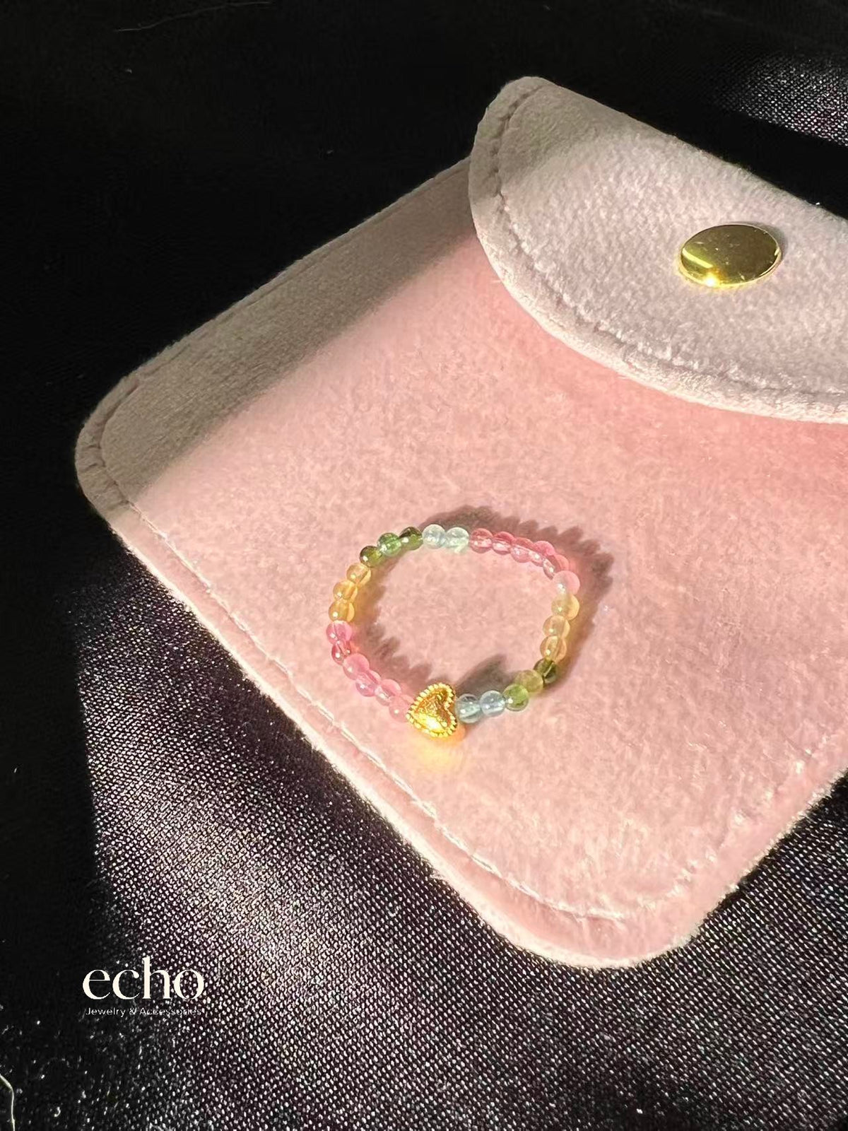 Natural Tourmaline Beaded Stretch Ring